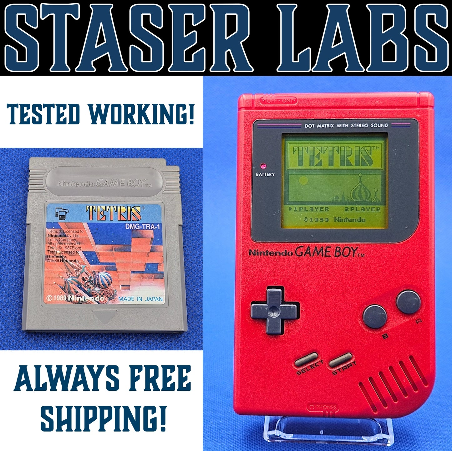 OEM Nintendo Game Boy DMG-01 Original Red/Black Japanese Import with Tetris!