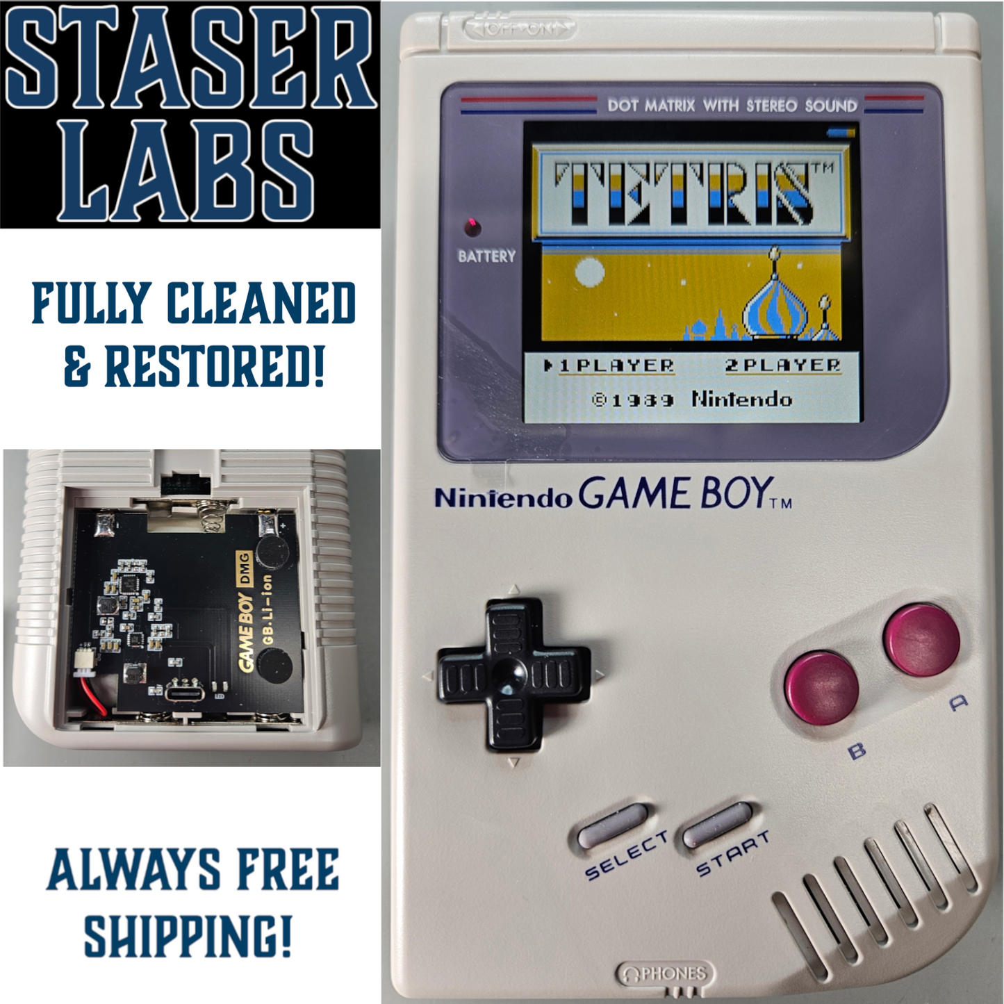 SL-DMG-01-IPS-LIB - OEM Game Boy Internals - IPS Display, 10hr battery, Tetris, & Case!